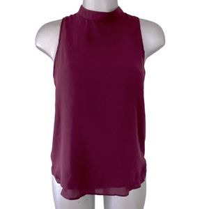 Sleeveless Blouse Office/Career Burgundy Loose Mock Neck Layer Lagenlook Top